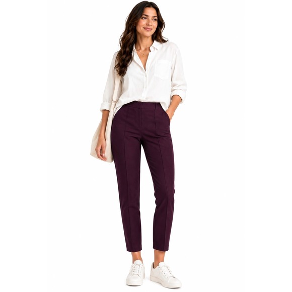 Vince Pants - Vince Cropped Split Hem Italian Stretch Pants High Rise Womens Size XL Plum